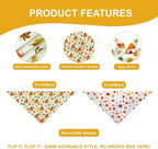 Thanksgiving Dog Bandanas 2-Pack for Large to X-Large Dogs - Reversible Pumpkins & Fall Leaves Print Scarf, Cozy Pet Family Gatherings Accessories