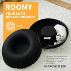 Peekaboo Cat Tunnel for Large Cats up to 30 lbs, Features A Jingle Ball, Removable and Washable Tunnel Bed, and a Cozy Donut Tunnel (Black, 24 Inches)