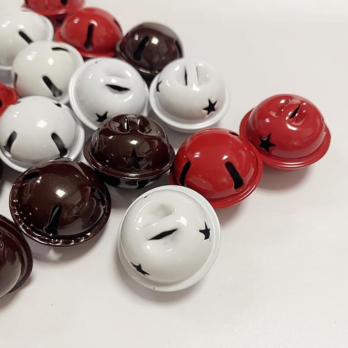 Pack of 51 Small Bells for Crafts, 1 Inch Jingle Bells Little Bells for Crafting Dog Training Doorbell Cat Collar Christmas Tree Wedding Decorations (Red White Brown)