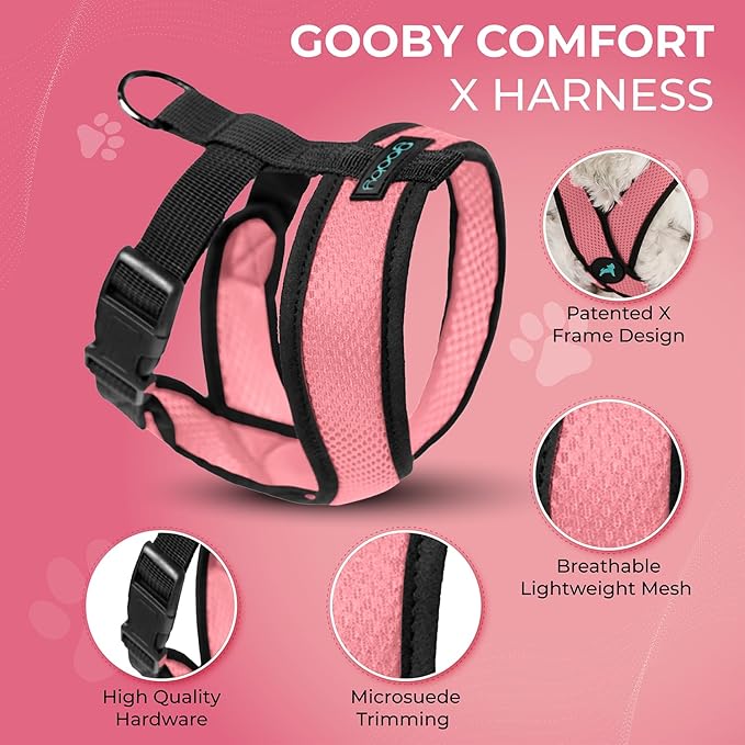 Gooby Comfort X Head in Harness - Pink, Large - No Pull Small Dog Harness Patented Choke-Free X Frame - Perfect on The Go Dog Harness for Medium Dogs No Pull or Small Dogs for Indoor and Outdoor Use