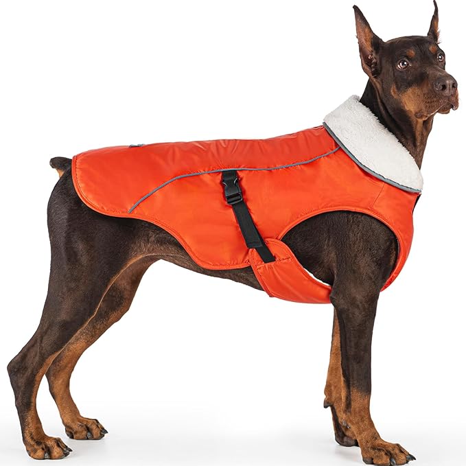 EMUST Dog Coat for Winter, Cozy Winter Jackets for Small/Medium/Large Dogs, Solid Color Dog Apparel for Cold Weather with Fleece Lining, Orange, XXXL