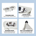 MalsiPree Elevated Dog Bowls - Puppy Adoption Gifts & Cute Puppy Accessories - Raised Feeding Station & Stainless Steel Bowls - Food and Bowls Set - Dog Birthday Gifts for Small Pets - White