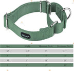 Mikivery Martingale Dog Collar Nylon Adjustable and Safety Training Metal Buckle Dogs Collars for Small Medium and Large Breed(Emerald,L)