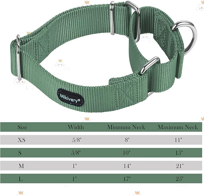 Mikivery Martingale Dog Collar Nylon Adjustable and Safety Training Colourful Comfortable Metal Buckle Pet Collars for Small Medium and Large Dogs(Emerald,M)