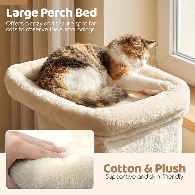 DORTALA Cat Tree for Indoor Adult Cats & Kittens, 25.5" Modern Cat Tower with 2 Condos, Top Perch, 3 Caves, Sisal Scratching Post, Pet Climbing Furniture Activity Center (Beige)