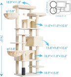 Hey-brother Cat Tree, 74 inches Multi-Level XL Large Cat Tower for Indoor Cats with Three Cat Condos, Two Large Top Decks and Cat Hairbrushfor Kittens, Cats and Pets, Beige MPJ035-MM