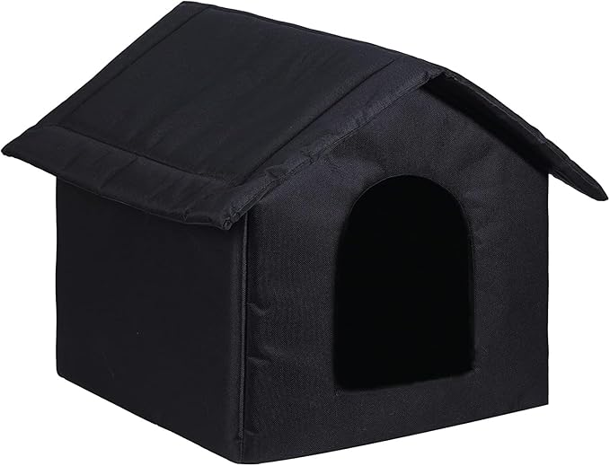 Cat Houses for Outdoor Cats Outdoor Houses for Feral Cats Cat House with Weatherproof Canvas Roof Stray Shelter (Cat House Black, Medium-Houses)