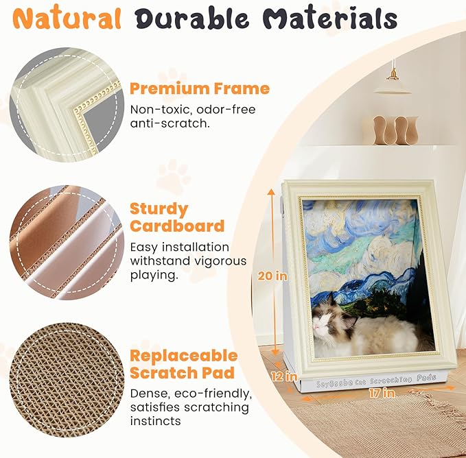 Painting Cat Scratcher Bed CartBoard Cat House Beds for Indoor Cats Half-Surround Design W/Horizontal Cat Scratcher Scratching Board W/Catnip (Rose, Frame Pre-Taped)