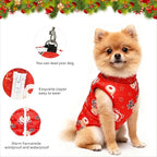 Idepet Pet Dog Cat Coat with Leash Anchor Color Patchwork Padded Puppy Vest Jacket Teddy Chihuahua Costumes Pug Cloth XS S M L(X-Large,Red-Santa&Reindeer)