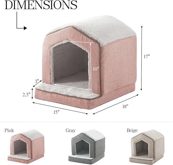 Orthopedic Cat House for Indoor Cats,Small Dogs,Super Soft Cat Bed Cave,Condos, Cubes,Cat Hideaway,Covered,Cat Bed for Kitty Small Medium Large Pet (Pink, 18" L x 15" W x 17" Th)