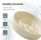 Ceramic 0.9 Cup Dog Bowl Slow Feeder for Small Dog, 6.1inch Pet Slow Feeder, Stop Bloat, Preventing Choking(Single Bowl-Light Yellow)