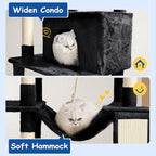 Cat Craft Cat Tree 63 Inch Cat Tower for Indoor Cats, Multi-Level Cat Tree for Large Cats 20 lbs+ Heavy Duty Cat Tower with Sisal Scratching Posts, Hammock, Condo and Extended Platform, Black