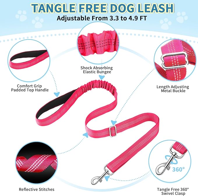 Lukovee No Pull Dog Harness and Leash Set, Soft Padded Small Dog Harness, Neck & Chest Adjustable Reflective Vest Puppy Harness with 4ft Lightweight Anti-Twist Dog Leash for Small Dogs (XXS, Pink)