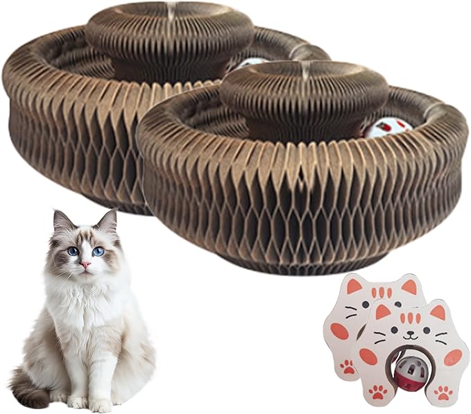 Accordion Magic Organ Cat Scratcher Toys for Indoor Cats,Foldable Cardboard Cat Scratcher Kitty Toy with Bell Balls Interactive Relieve Boredom and Exercise