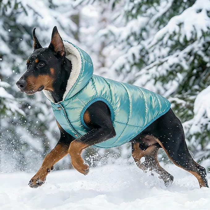 Dog Fleece Hoodie, Windproof Waterproof Dog Coat, Cold Weather Pet Apparel Clothes Vest for Small Medium Large Dog (2XL, Mintgreen)