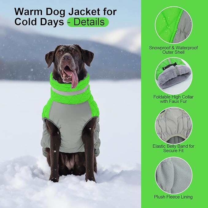 Warm Dog Jackets for Large Dogs, Waterproof Dog Coat with Harness Built in, Zipper Clousure, Fleece Lining for Cold Weather Outdoor Walks, Pet Snowsuit for Shiba Inu, French Bulldog - L