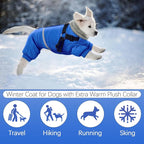 BRKURLEG Blue Dog Winter Coat, Cozy Winter Dog Jackets, Small Dogs Coat with Harness, Onesie Body Warm Puppy Christmas Jacket, Pet Reflective Cold Weather Jackets, Puppy Four-Legged Puffer Coats, XL