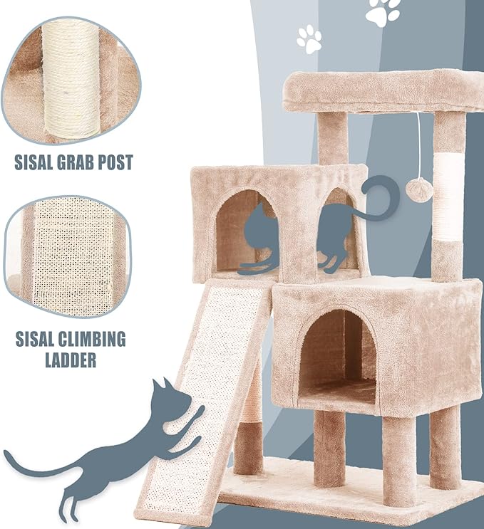 Cat Tree for Indoor Cats, 36in Cat Tower Multi-Level Cat Condo with Sisal Scratching, Scratching Board, Dangling Ball, Extra Large Perch for Cats and Kittens (Beige)