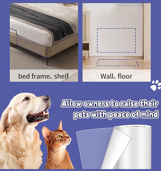 Cat Scratch Furniture Protector: Cat Anti Scratch Tape - Door Protector from Dog Scratching - Clear Training Self Adhesive Tape for Carpet, Sofa, Couch, Door (Transparent, 7.87" x 6.56FT)