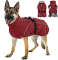 Queenmore XXL Dog Coat, Winter Jacket for Large Dogs, Waterproof Puffy Snowsuit, Adjustable Reflective Fleece Lining Warm Padding Parka for Cold Weather, Red 2XL