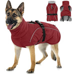 Queenmore XXL Dog Coat, Winter Jacket for Large Dogs, Waterproof Puffy Snowsuit, Adjustable Reflective Fleece Lining Warm Padding Parka for Cold Weather, Red 2XL