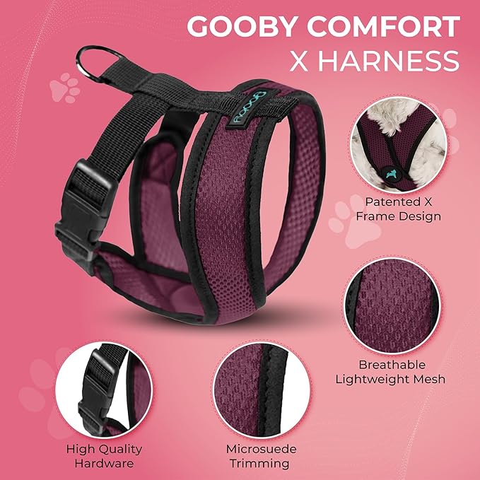 Gooby Comfort X Head In Harness - Purple, Large - No Pull Small Dog Harness Patented Choke-Free X Frame - Perfect on the Go Dog Harness for Medium Dogs No Pull or Small Dogs for Indoor and Outdoor Use