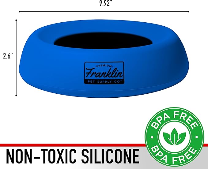 Franklin Pet Supply Co. Travel Pet Silicon Bowl 27oz. – No Spill – BPA Free – Splash Proof – Portable Car Design