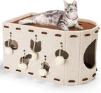 BABORUI Cat House for Indoor Cats, Large Foldable Cat Bed Cave with 5 Fluffy Ball Hanging, Felt Cat Hideaway with 8 Tunnels for Multi Pet Cats Kitten & Adult Play