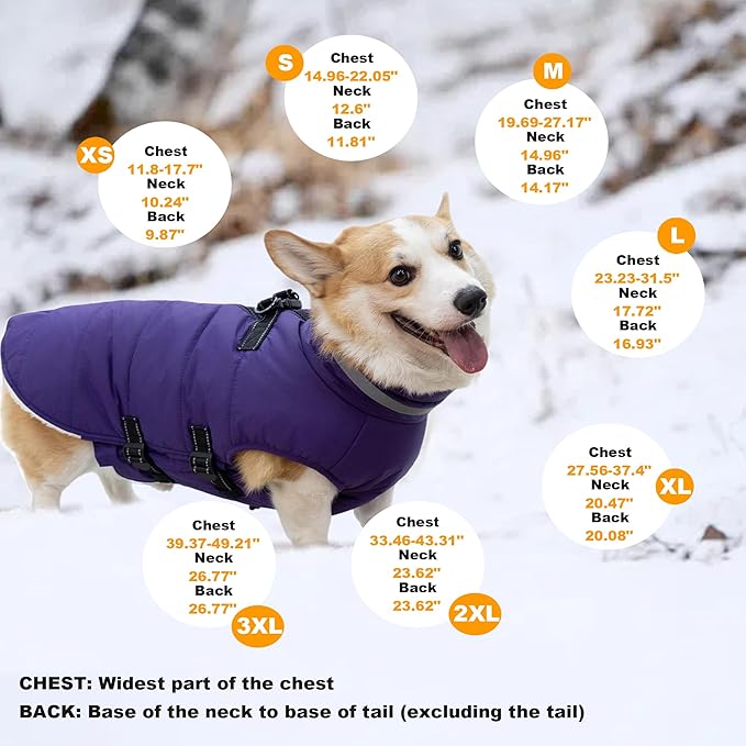 Mklhgty Medium Dog Coat with Harness Built-in, Waterproof Reflective Fleece Lined - Warm Windproof Winter Jacket with Back Zipper, Cold Weather Snow Dog Coats - Purple - M