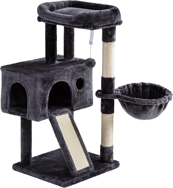 IMUsee 36 Inches Cat Tree Condo with Sisal Scratching Posts, Scratching Board, Plush Ball and Middle House, Cat Tower Furniture Kitty Activity Center Kitten Play House, Dark Blue