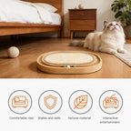 2-in-1 Cat Scratch Pad & Bed, Natural Sisal Scratch Mat for Cats with Interactive Ball Toy, Wooden Frame Indoor Cat Lounge