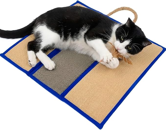 SmartyKat Clever Claws Carpet & Burlap Hanging Cat Scratch Mat - Brown/Gray with Blue Trim, One Size