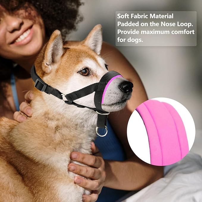 Dog Head Collar with Soft Fabric, Dog Head Harness to Stop Pulling with Adjustable Loop(S,Red)