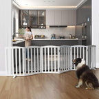 Freestanding Dog Gate Indoor,Doggie Gate Foldable Dog Gates for Doorways,Stairs or Hallways, Wooden White Pet Gate for The House, Pet Fence with Support Feet Included,32 "Height-6 Panels