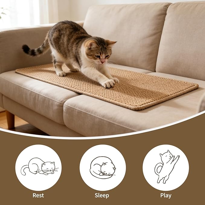 FHTONGE 39.4x15.8 Thickened Cat Wall Climbing Carpet with 16 Fixed Nails, Extra Large Tall Cat Scratch Pad for Wall, Wall Mounted Climbing Cat Scratcher for Furniture Couch Sofa Protector(Camel)
