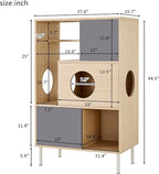Modern 2-in-1 Cat Tree Bookshelf with Hidden Litter Enclosure - Space-Saving Wood Design, Multi-Level Cat Shelves & Storage, Natural + Grey Finish for Indoor Use