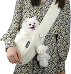 NATUYA Small Dog Carrier Sling Cat Sling-Dog Slings for Carrying Small Dogs-Adjustable Strap Hand Free Pet Puppy for Outdoor Traveling Subway (White, Canvas-Adjustable Strap)