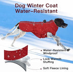 Dog Winter Jacket - XX Large, Warm Zip Up Snowsuit Dog Harness Vest, Reflective, Water-Resistant, Red