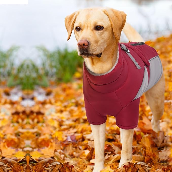 ROZKITCH Dog Winter Coat, Dog Coat for Autumn Winter with Turtleneck, Pet Clothes with Adjustable Waist Strap, Soft Warm Pet Clothing with Reflective Strip for Small Medium Large Dogs Dark Red S