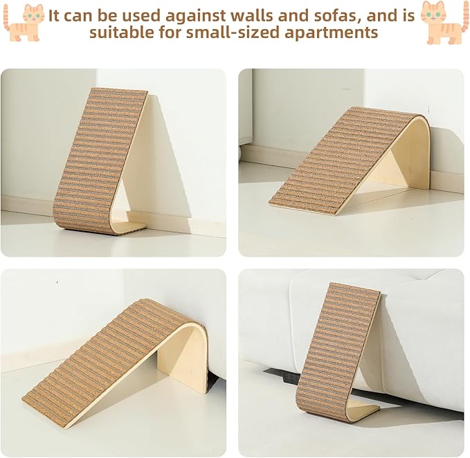 THAKWEN Natural Cork L-Shaped Cat Scratcher, Eco-Friendly Corrugated Paper Wear-Resistant Cat Scratching Pad, Wall/Sofa-Mounted Cat Claw Grinding Toy for Small Apartments, Pet Supplies (Floral Red)