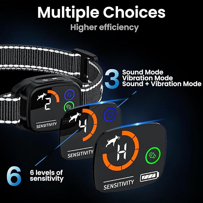 Dog Bark Collar, Rechargeable Smart Collar Set of 2, Anti-Bark Collar for Small Medium Large Dogs,Bark Collar with 6 Adjustable Sensitivity, 3 Mode Beep/Vibration/Beep&Vibration,Waterproof IP67(Black)