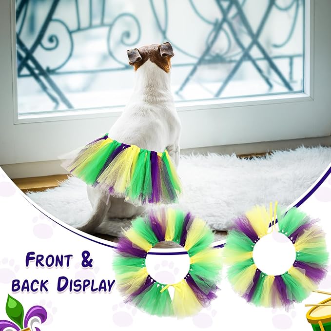Dog Tutu Tulle Tutu for Dogs Small Large Medium Puppy Dress Ballerina Costume Skirt for Holiday Puppy Cats Bunny Pet Outfit Birthday Wedding Party Photo Prop Supplies(Mardi Gras Color)