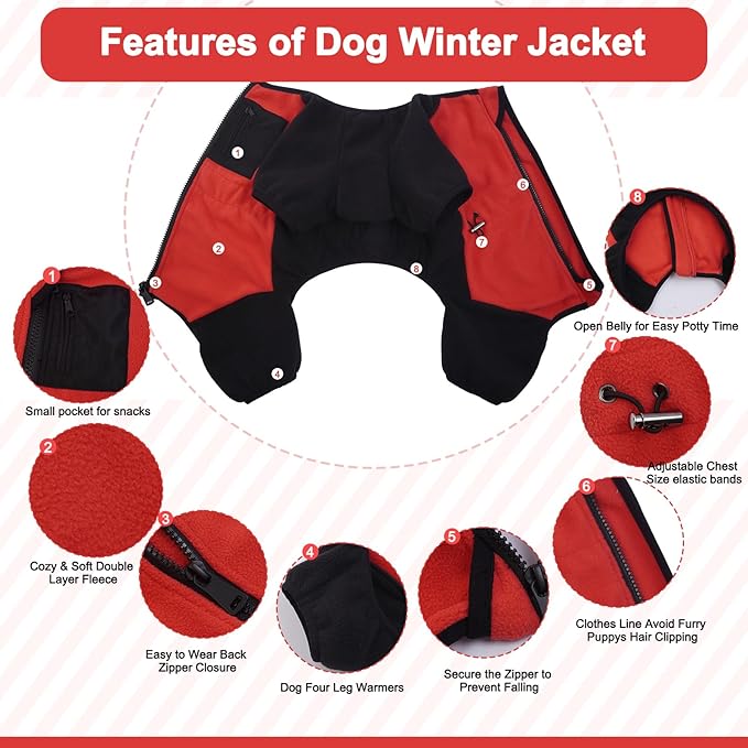 DENTRUN Small Dog Winter Coat, Warm Fleece Jacket with Removable Turtleneck, Dog Cozy Sweater, Puppy Cold Weather Outfit, Windproof Costume, Soft Woolly Pajamas