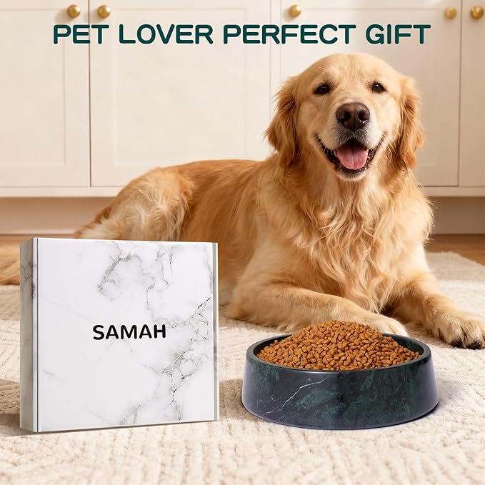Green Marble Dog Bowl, Non-Slip Dog Food Water Bowl, Large Weighted Stone Dish, Natural Marble Heavy Pet Bowl, Easy to Clean, Gifts for Cat Lovers, Perfect Cat Dog Gifts, Holds 6 Cups(6 lbs)