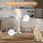Full Metal Freestanding Dog Gate with Door, 36''Height Foldable Pet Dog Fence for Indoor & Outdoor, 8 Panels Extra Wide Free Standing TallDog Gates for Doorways,House,Stairs,Porch,Deck,Yard
