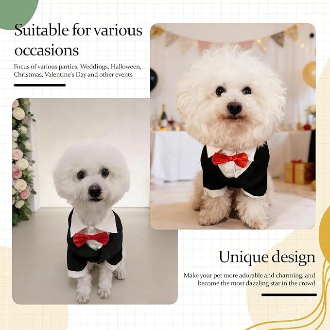 Dog Tuxedo Suit with Bow Tie Dog Shirt Puppy Clothes Formal Pet Tux Party Birthday Costume for Small Medium Dogs Pet Weding Attire Dress Up Cosplay Prince Costume Gentleman Apparel