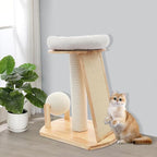 Wooden Cat Tree with Cuddle Bed and Scratching Posts, Multi-Level Cat Tower with Ramp and Ball, Compact Cat Furniture for Indoor Cats, Rubberwood Sisal Cat Climber for Small Spaces ﻿ (Style 1)