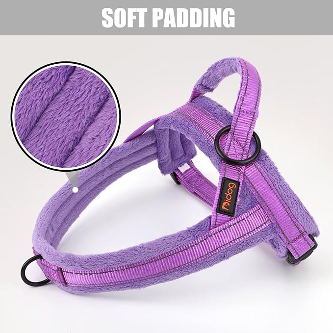 Didog Soft Flannel Padded Dog Vest Harness, No Pull/Quick Fit Reflective Dog Strap Harness, Easy for Training Walking (M:Chest 22-26", Purple)