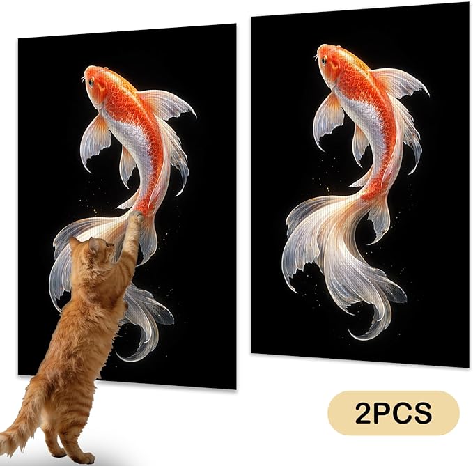 Nuxovilar Cat Wall Scratcher 15.3x23.6 Inches Polyester Synthetic Fiber, Red & White Koi Fish Print, wall scratchers for Indoor Cats, cat Scratching mat, Home Decor, Entryway, Office (2pcs)