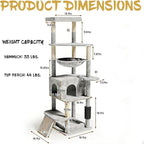 Cat Tree, 66 Inches Modern Cat Tower for Indoor Cats, Multi-Level Tall Cat Tree for Large Cats with Sisal-Covered Scratching Posts, Padded Platform, Hammock, and Condo, Grey
